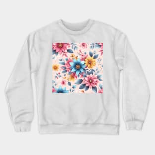 Pink Yellow Blue Spring Flowers Crewneck Sweatshirt